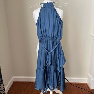 Loft Blue Trapeze Dress With Tie- S
